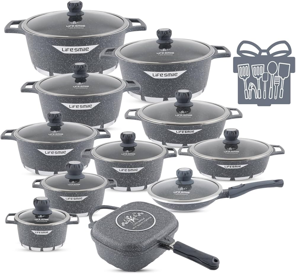 Jogo de Panelas Granito Cinza 11 Peças com Utensílios de Silicone